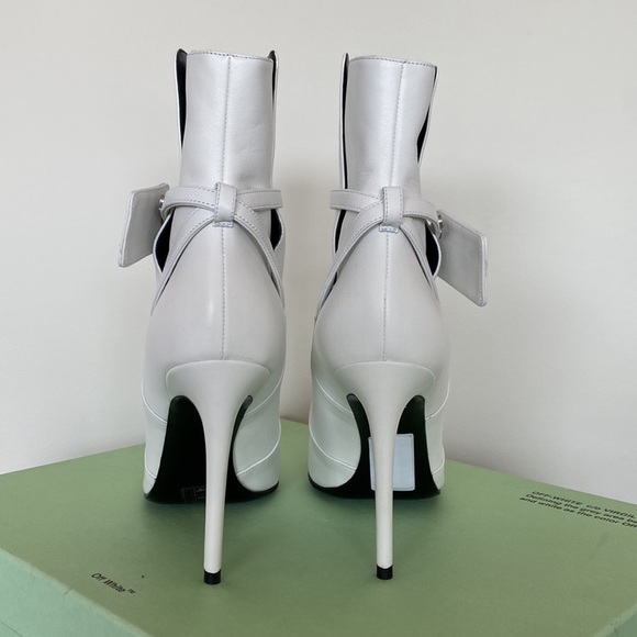 Off-White™ SZ 41 White Leather Zip Tie Pointed Toe Bootie 14off1221 - Picture 5 of 9